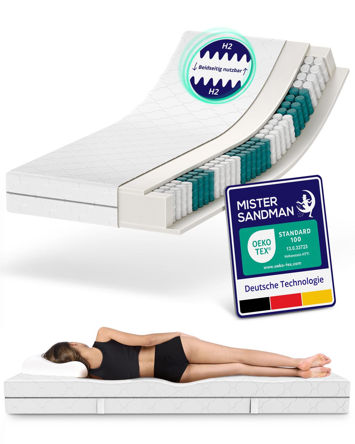 TASCHENFEDERKERNMATRATZE H2 140x200 cm – 7 Komfortzonen 21 cm – langlebige Matratze mit Kaltschaumauflage & waschbarem Bezug - Weiß, Textil (140/200cm) - Mister Sandman