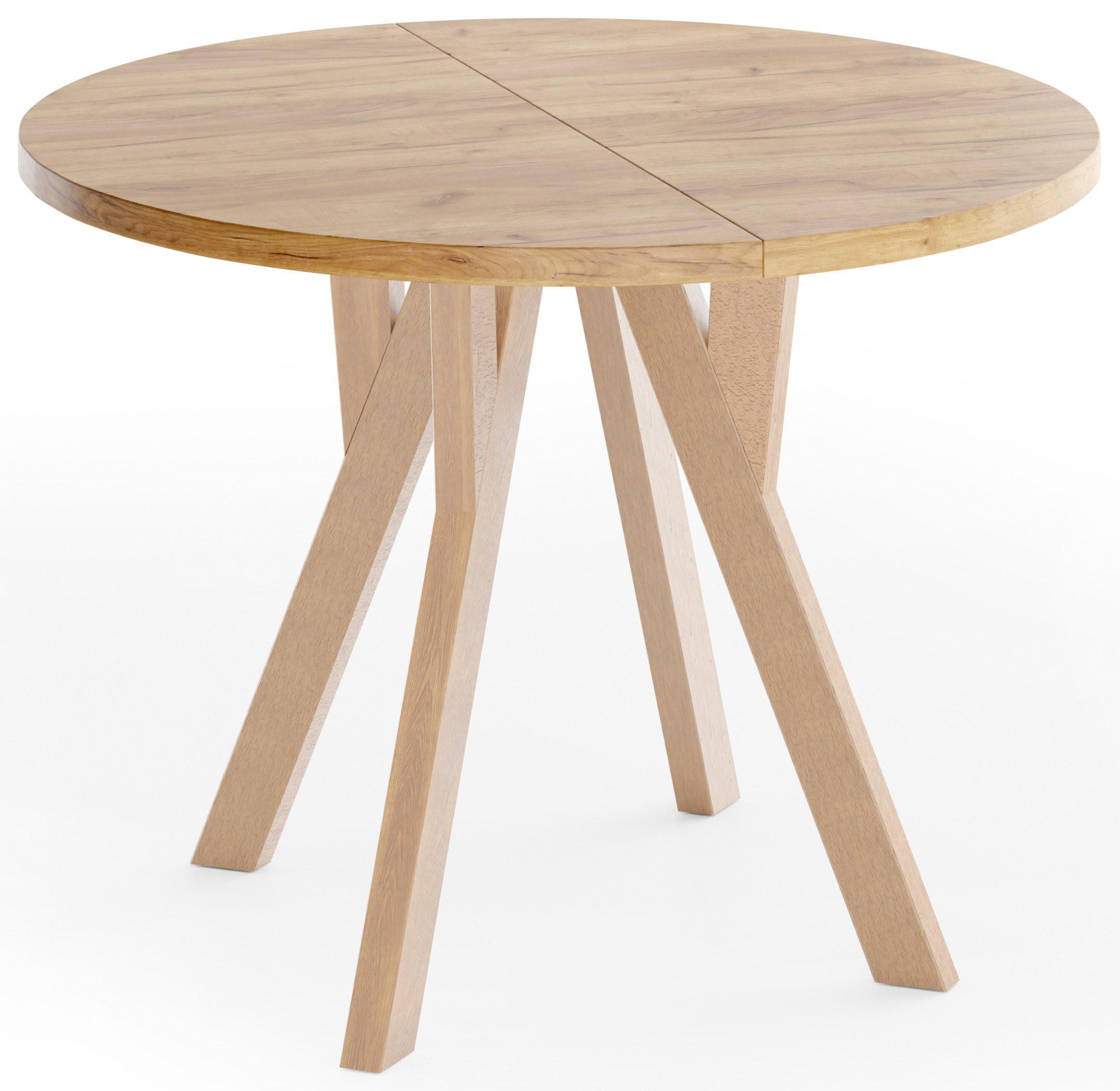 ESSTISCH Avero rund, ausziehbar, Massivholzbeine aus Buche, Eiche Braun 80-130/80/77 cm - Hellbraun/Eiche Wotan, Holz/Holzwerkstoff (80/130/76.5cm) - WFL GROUP