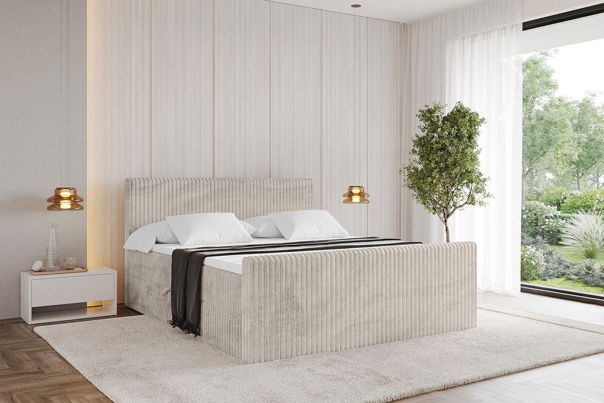 BOXBETT mit Matratze H4 und Lattenrost - TOLO-Z - 180x200 Cord - Creme - Creme, Holzwerkstoff (180/200cm) - ALTDECOR
