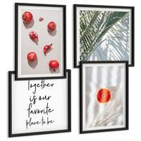 BILDER SET 4er Set - 50x50 cm & 40x60 cm Schwarzer Rahmen - Feiertags-Palmenfrucht-Inschrift - Schwarz, Kunststoff (50/50cm) - TULUP
