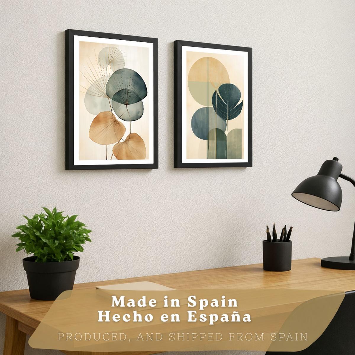 POSTER 2er Bilder-Set Wandbilder Geometrische Blumen modern Wohnzimmer Deko, Schlafzimmer, Küche, Badezimmer Schwarzer Rahmen A3 - Schwarz, Papier (29.7/1/42cm) - Nacnic