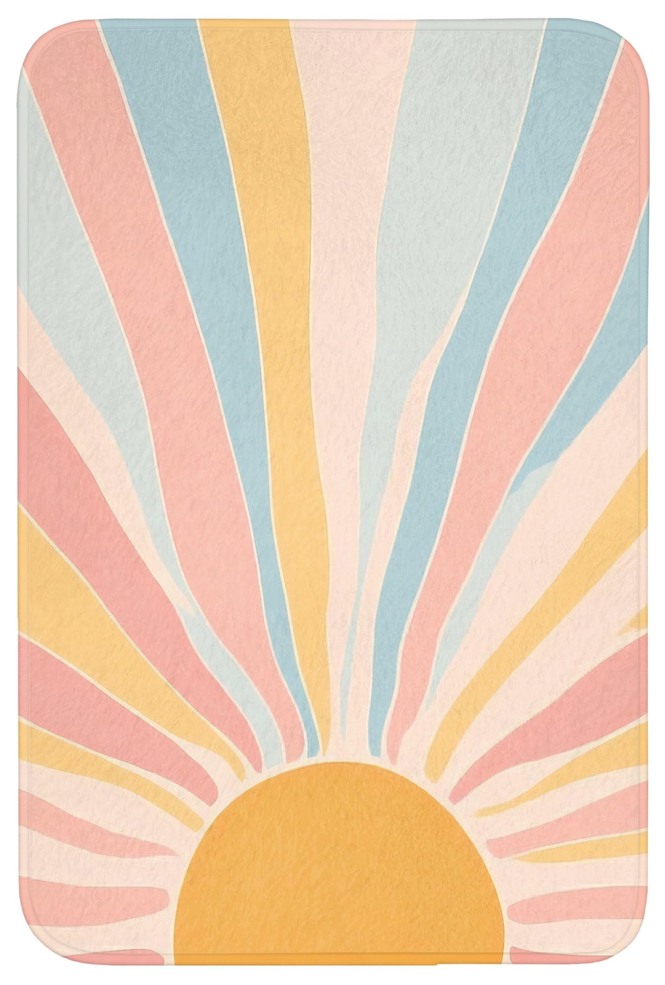 BADEMATTE Illustration - Sonne - Pastellfarben Rutschfest 60x90 cm - Pastellblau, Textil (60/90cm) - OnlyWow
