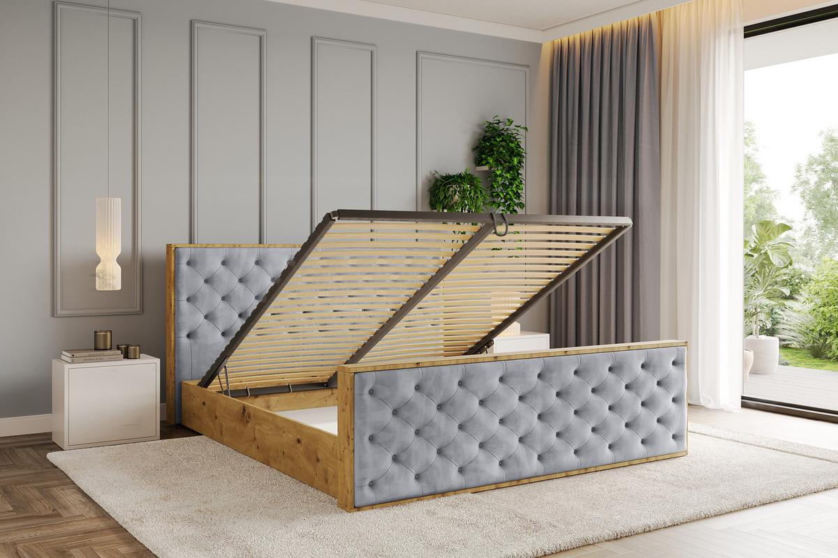POLSTERBETT mit Bettkasten, Fußteil und Lattenrost, Boxbett mit Matratze H3/H4 - ENZO3-Z 180x200 Hellgrau - Hellgrau, Holzwerkstoff/Textil (180/200cm) - ALTDECOR