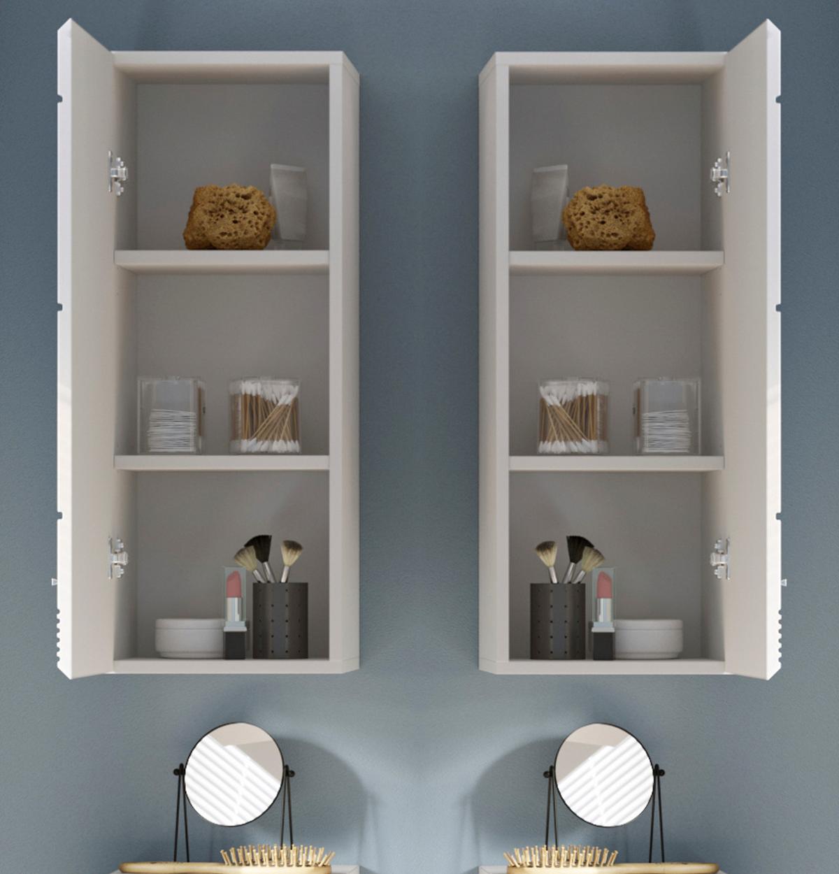 HÄNGESCHRANK, weiß Hochglanz, 30 x 77 cm, Badschrank - Weiß Hochglanz/Silberfarben, Holzwerkstoff/Kunststoff (30/77/23cm) - Inn.Furn