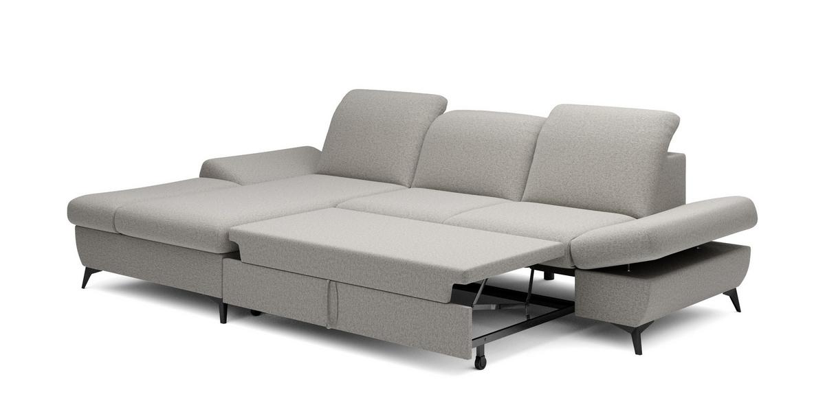 ECKSOFA FELICE L-S Beige Geflochtener Stoff mit Schlaffunktion - Hellgrau, Holz (284/166cm) - MASSENO