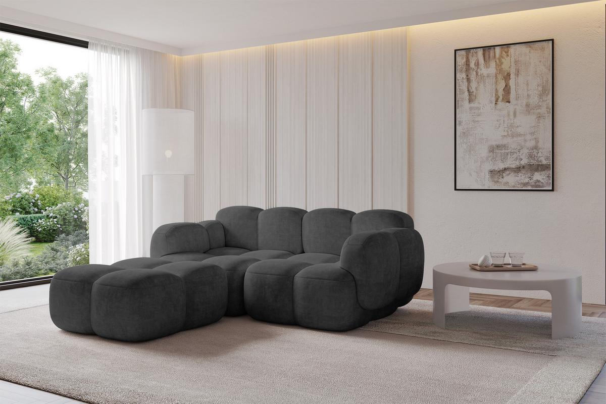 ECKSOFA modulares Sofa Links Miko-L1 214x205x75 Dunkelgrau Velours - Dunkelgrau/Schwarz, Holzwerkstoff/Kunststoff (214/205cm) - ALTDECOR