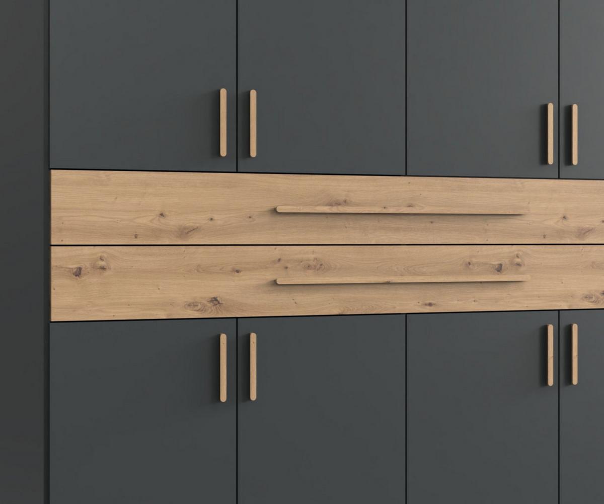 DREHTÜRENSCHRANK B270/H208/T58 cm in Grafit, Kleiderschrank mit 2 Spiegeltüren, 2 großen Schubkästen & Griffen in Eiche Artisan Dekor / 22649 - Graphitfarben/Eiche Artisan, Holzwerkstoff/Kunststoff (270/208/58cm) - luma-home