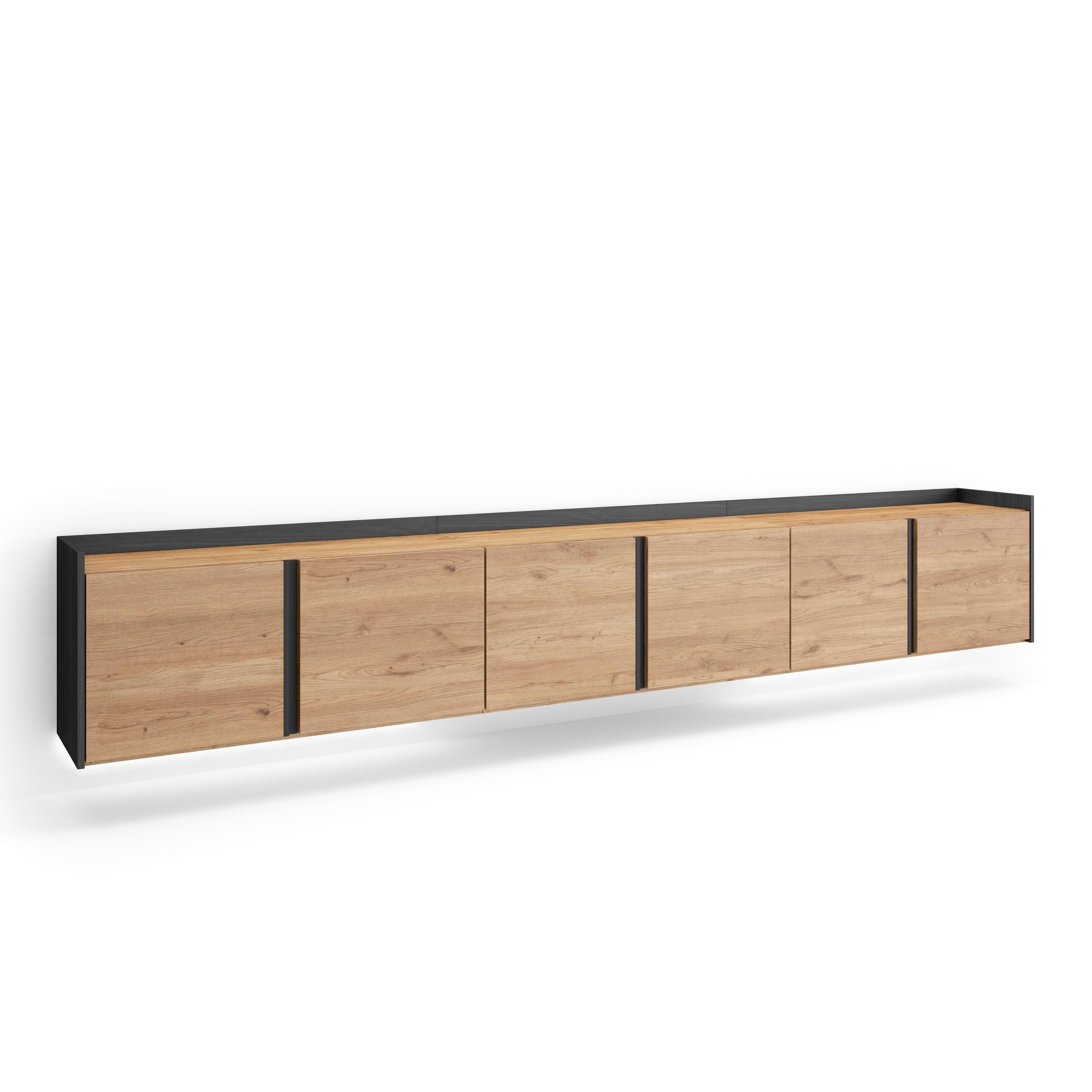 LOWBOARD, Eiche und Schwarz, 309/35/50cm, Hängend - Eichefarben, Holzwerkstoff (309/50/35cm) - Skraut Home