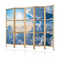 PARAVENT Japanischer 5-tlg 225x172 cm Wolken Und Sonne - Blau, Holz/Textil (225/172/3cm) - Muralo