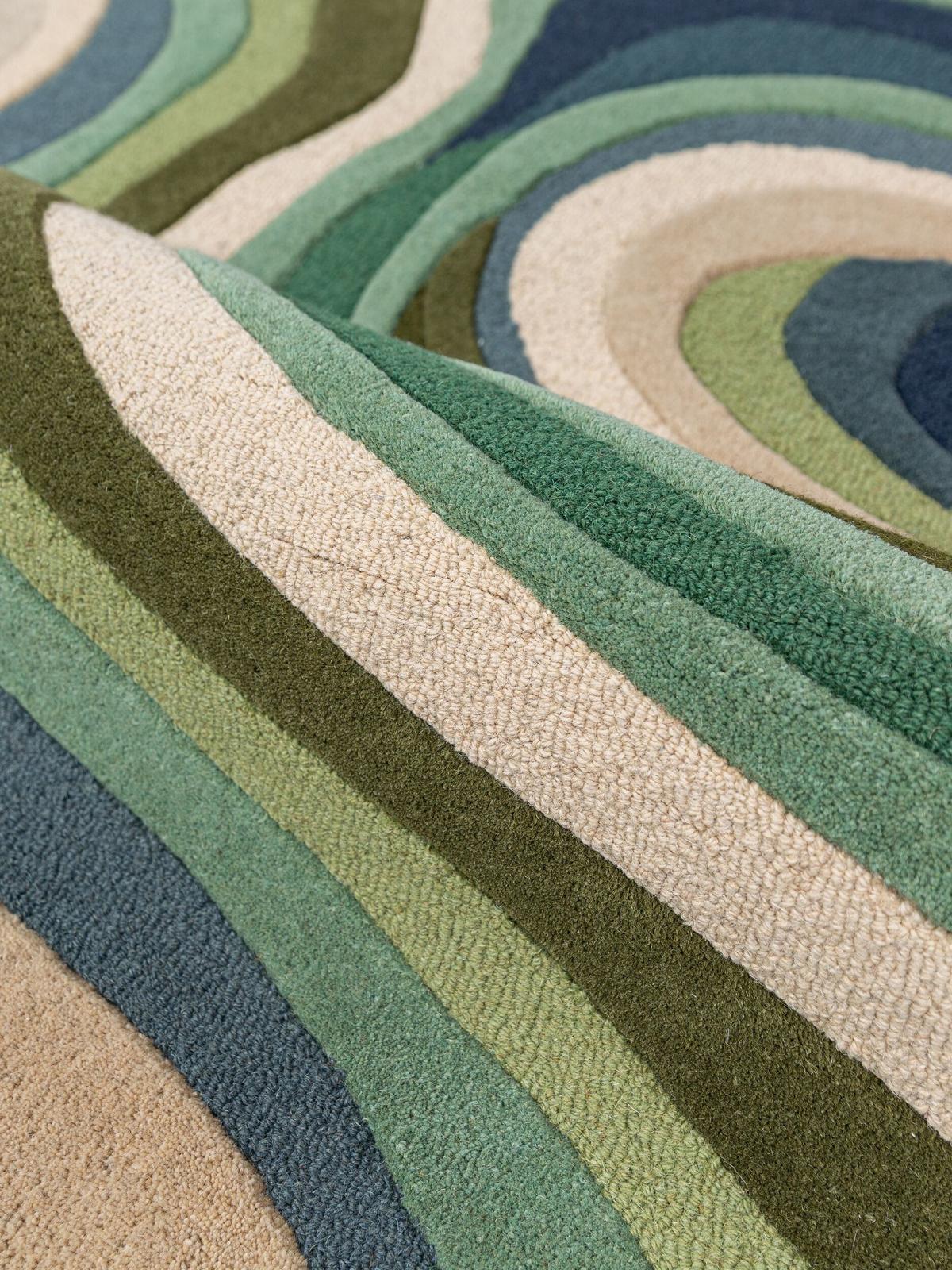 WOLLTEPPICH handgetuftet EFFRA, Wellen-Swirl, Erdtöne-Grün, 200 x 290 cm - Grün, Textil (200/290cm) - KADIMA DESIGN