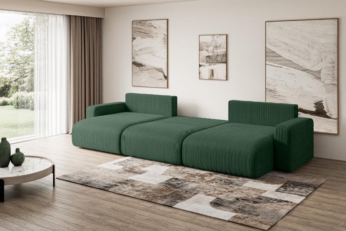 WOHNLANDSCHAFT mit Schlaffunktion und Bettkasten KLEEA-U - 347x143x83 cm Grün Cord - Schwarz/Grün, Holzwerkstoff/Kunststoff (347/83/143cm) - ALTDECOR