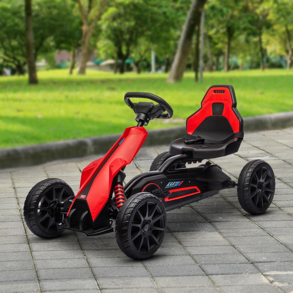 KINDER GO KART TRETAUTO, Blau/Rot, Metall+ Kunststoff - Rot, Metall (100/58/58.5cm) - HOMCOM