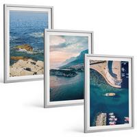 BILDER SET 3er Set - 40x60 cm Silberner Rahmen - Meerblick, Klippen, Häfen - Silberfarben, Kunststoff (40/60cm) - TULUP