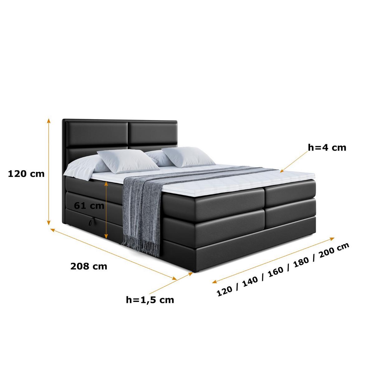 BOXSPRINGBETT AURA KING - 140 x 200 - H3/H4 - Schwarz Hochglanz - Schwarz Hochglanz, Holzwerkstoff (140/200cm) - ALTDECOR