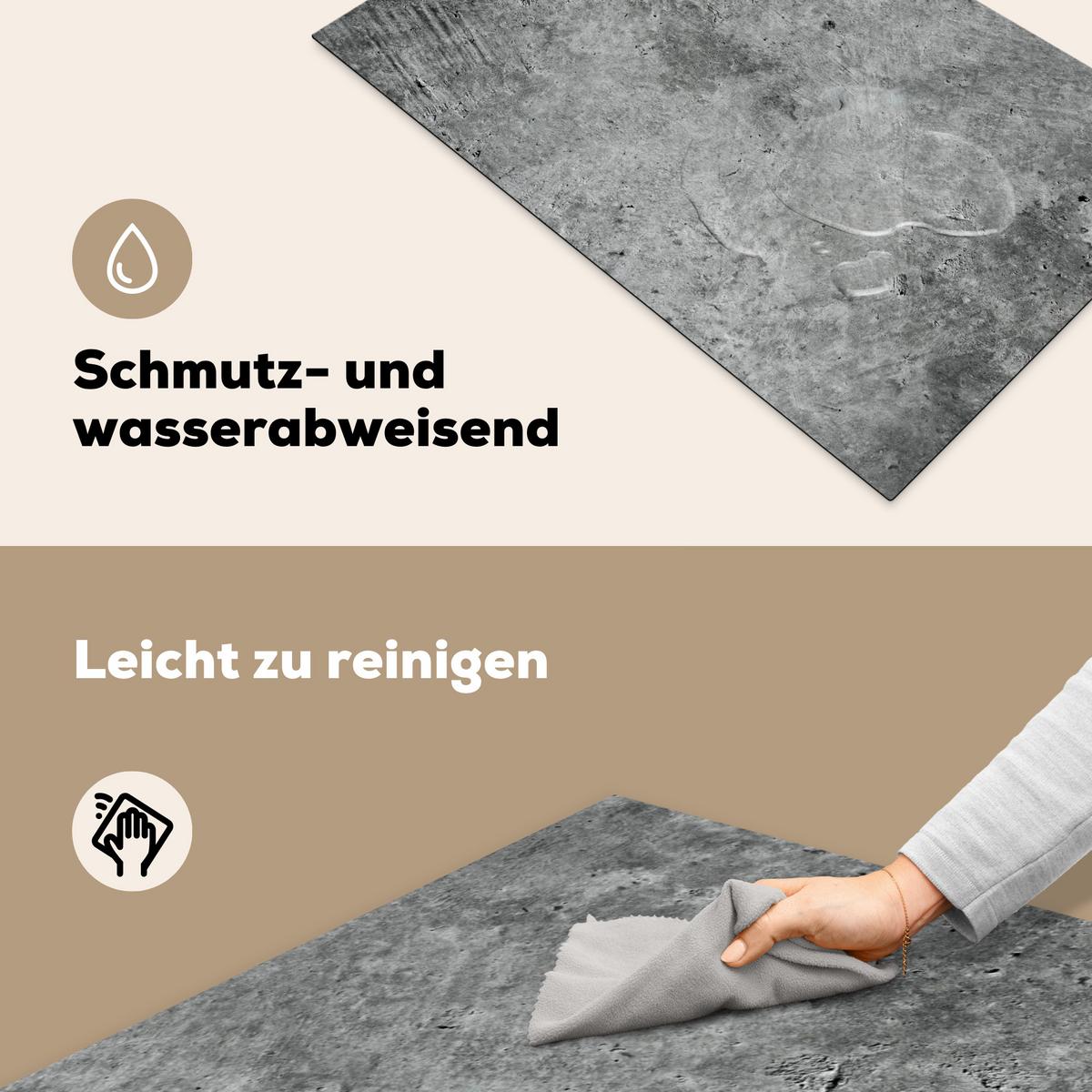 HERDABDECKPLATTE Beton - Schiefer - Grau -Betonstruktur Induktionsmatte 83x51 cm - Grau, Kunststoff (83/51.5/0.2cm) - MuchoWow