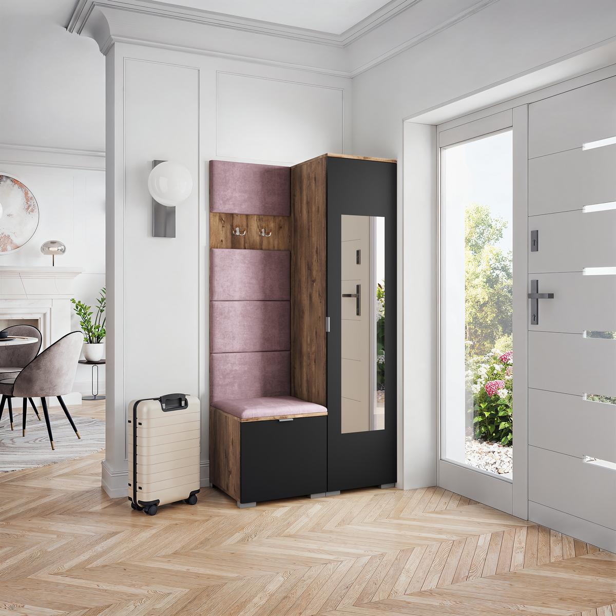 GARDEROBENSCHRANK VIRA 95/181/51 cm Modern Garderobe-Set Eiche Lefkas - Eichefarben/Lila, Holzwerkstoff (95/181/51cm) - MASSENO