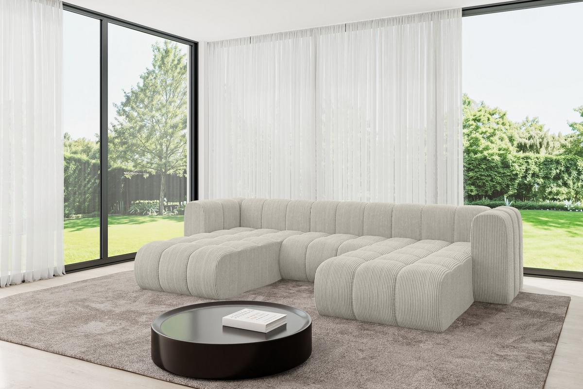 WOHNLANDSCHAFT modulares Sofa Joren-U1 - 319x177x70 cm Creme - Hellgrau/Creme, Holzwerkstoff/Textil (319/70/177cm) - ALTDECOR