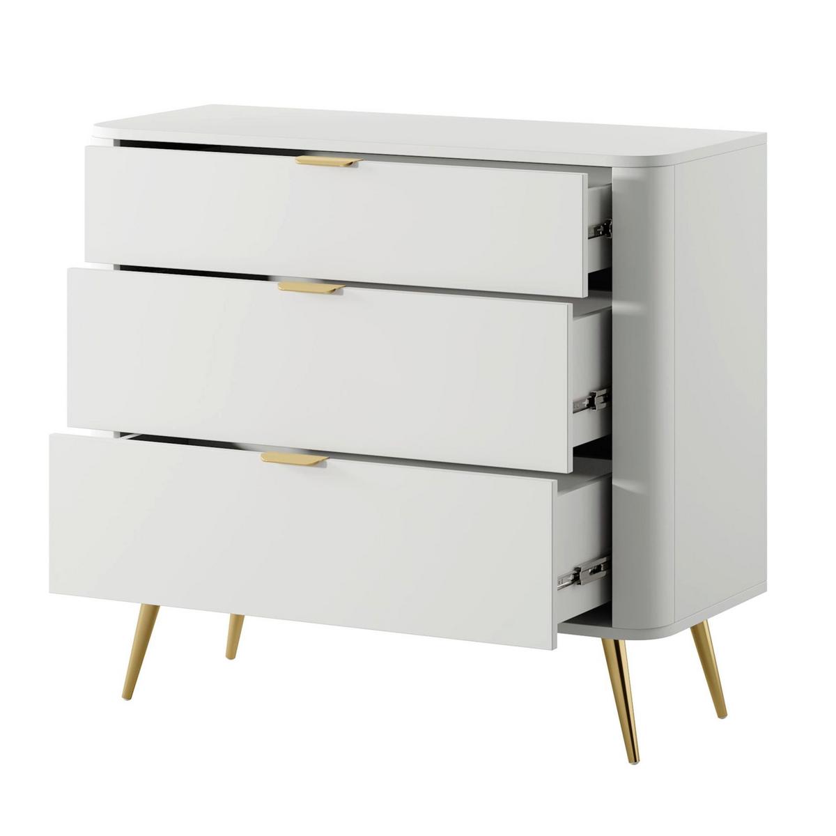 KOMMODE Oval Weiß 92 cm - Goldfarben/Weiß, Holzwerkstoff/Metall (92.4/83.6/38cm) - Selsey