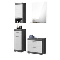 BADMÖBEL-SET weiß Hochglanz, grau 4-teilig 112 cm, Kombination mit viel Stauraum - Weiß Hochglanz/Grau, Holzwerkstoff (112/191/34cm) - Inn.Furn