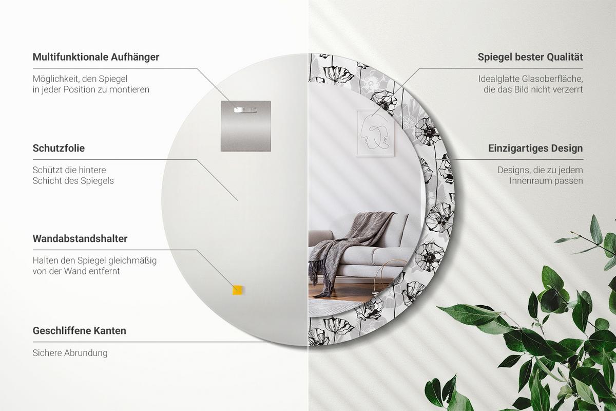 SPIEGEL Rund Ø 70 cm mit Aufdruck - Weiß, Glas (70/70/0.4cm) - Wallfluent