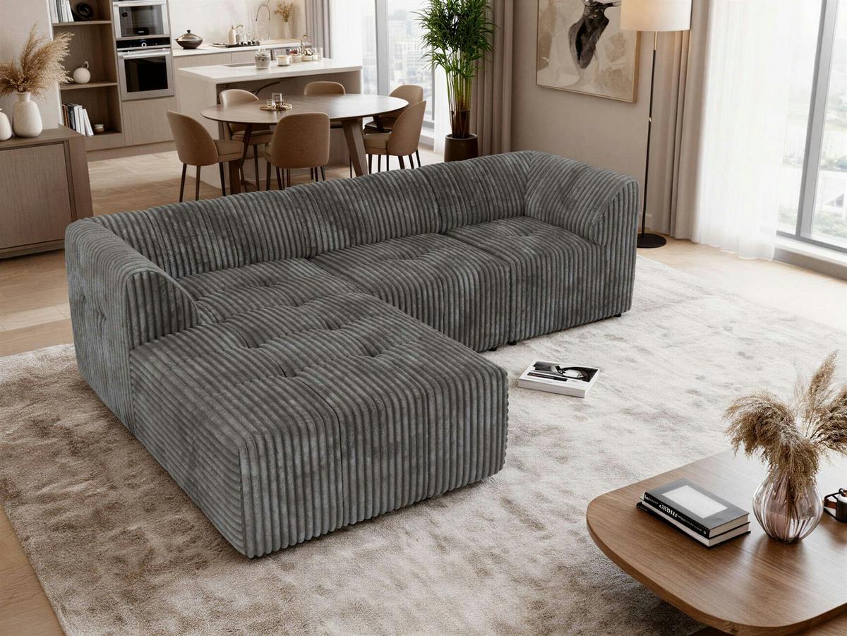 ECKSOFA VORITA L 3M - Grau Cord - Links Seite - Schwarz/Grau, Kunststoff/Textil (267/176cm) - MKS