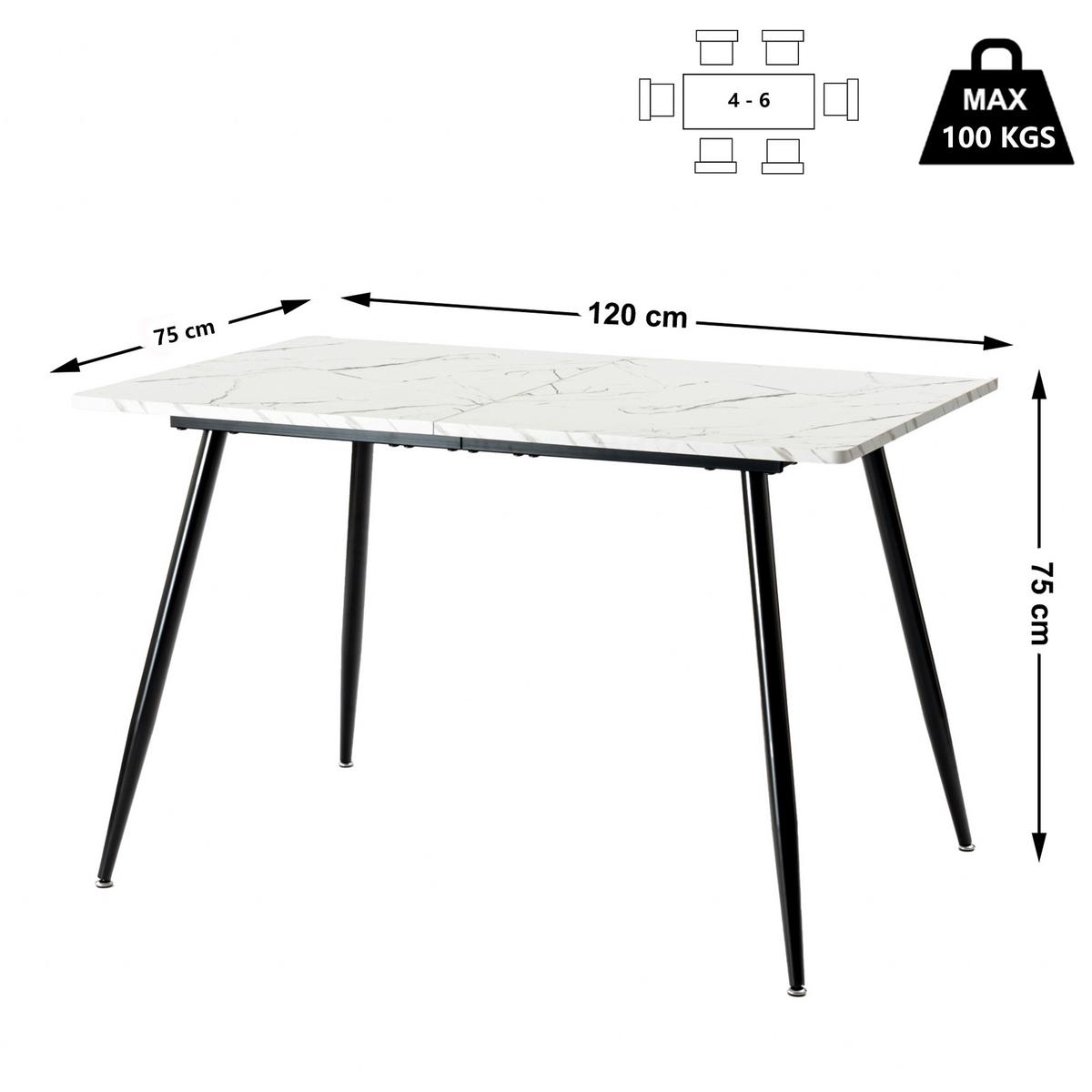 ESSTISCH 120/80/75 cm Rechteckige weiße - Schwarz, Holz/Metall (80/120/75cm) - Urban Meuble