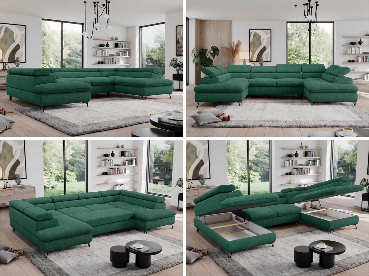 WOHNLANDSCHAFT PEDRO U Struktur Türkis - Türkis/Schwarz, Textil/Metall (346/76/208cm) - MKS