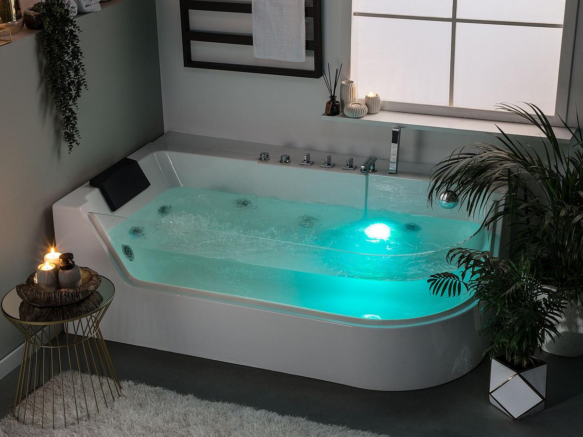 WHIRLPOOL-BADEWANNE mit LED 80x170x59 cm weiß Acuario - Weiß, Kunststoff (80/59/170cm) - Beliani