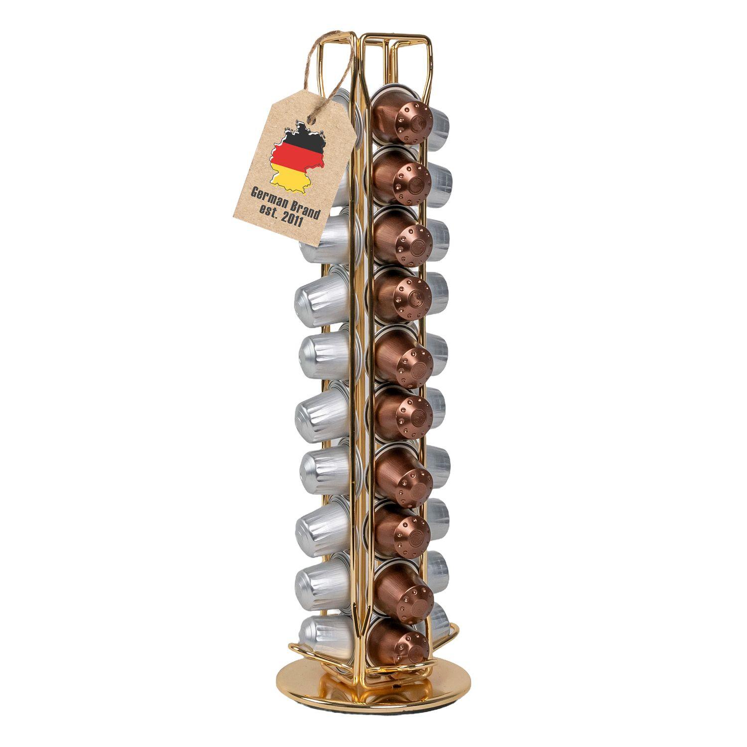 KAFFEE KAPSELHALTER kompatibel mit Nespresso Kapseln (40 Stück) - Goldfarben, Metall (11.5/37.5/11.5cm) - Intirilife
