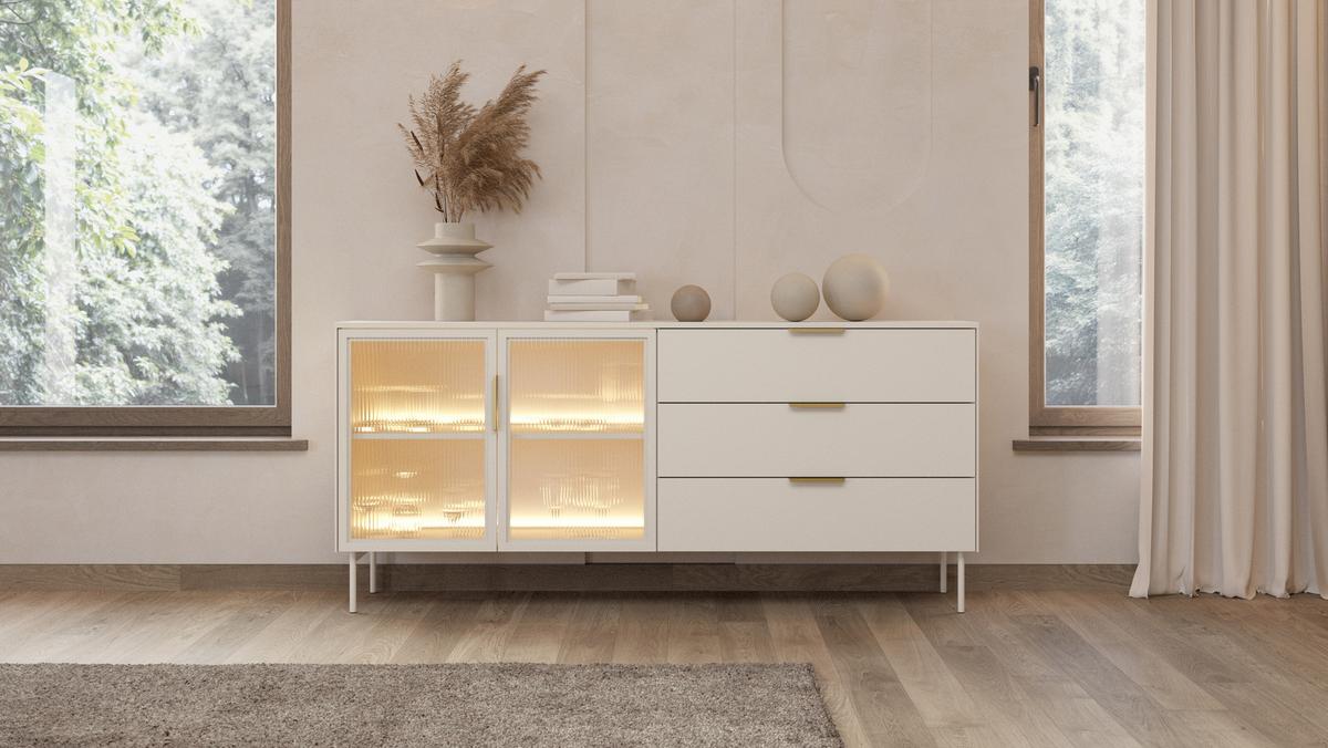 SIDEBOARD GLORIA 181,3x39,3x82,6 cm mit 3 Schubladen und 2 Türen Kaschmir - Kaschmir, Holzwerkstoff (181.3/82.6/39.3cm) - MASSENO