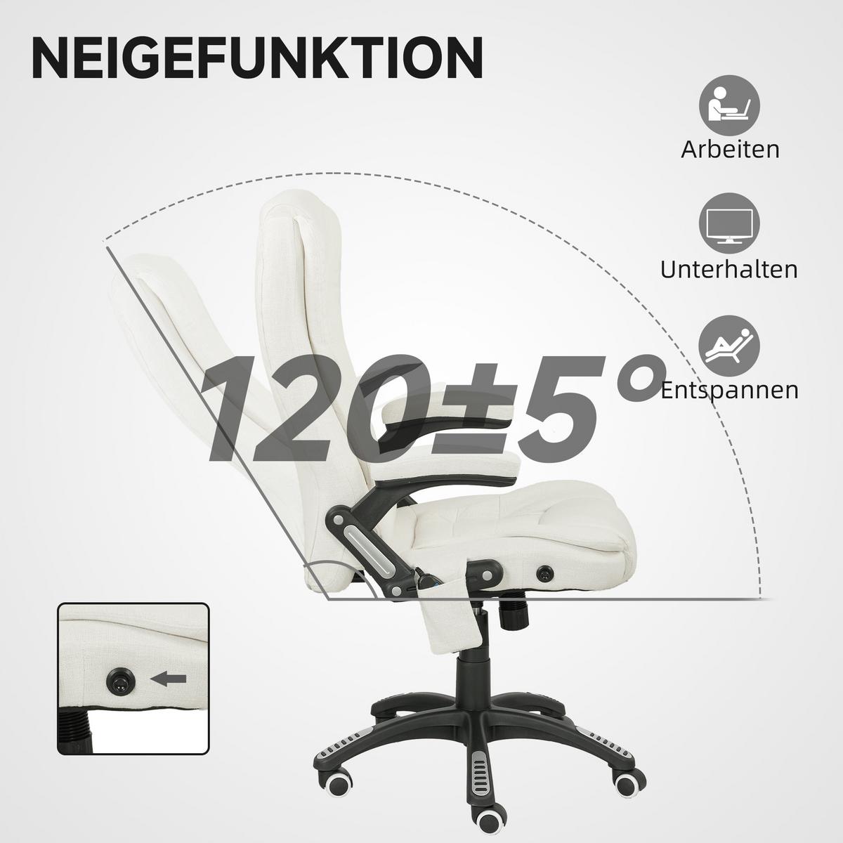 MASSAGESESSEL Chefsessel Gamingstuhl Drehstuhl Massagebürostuhl Cremeweiß - Schwarz/Weiß, Kunststoff/Textil (74/116/67cm) - Vinsetto