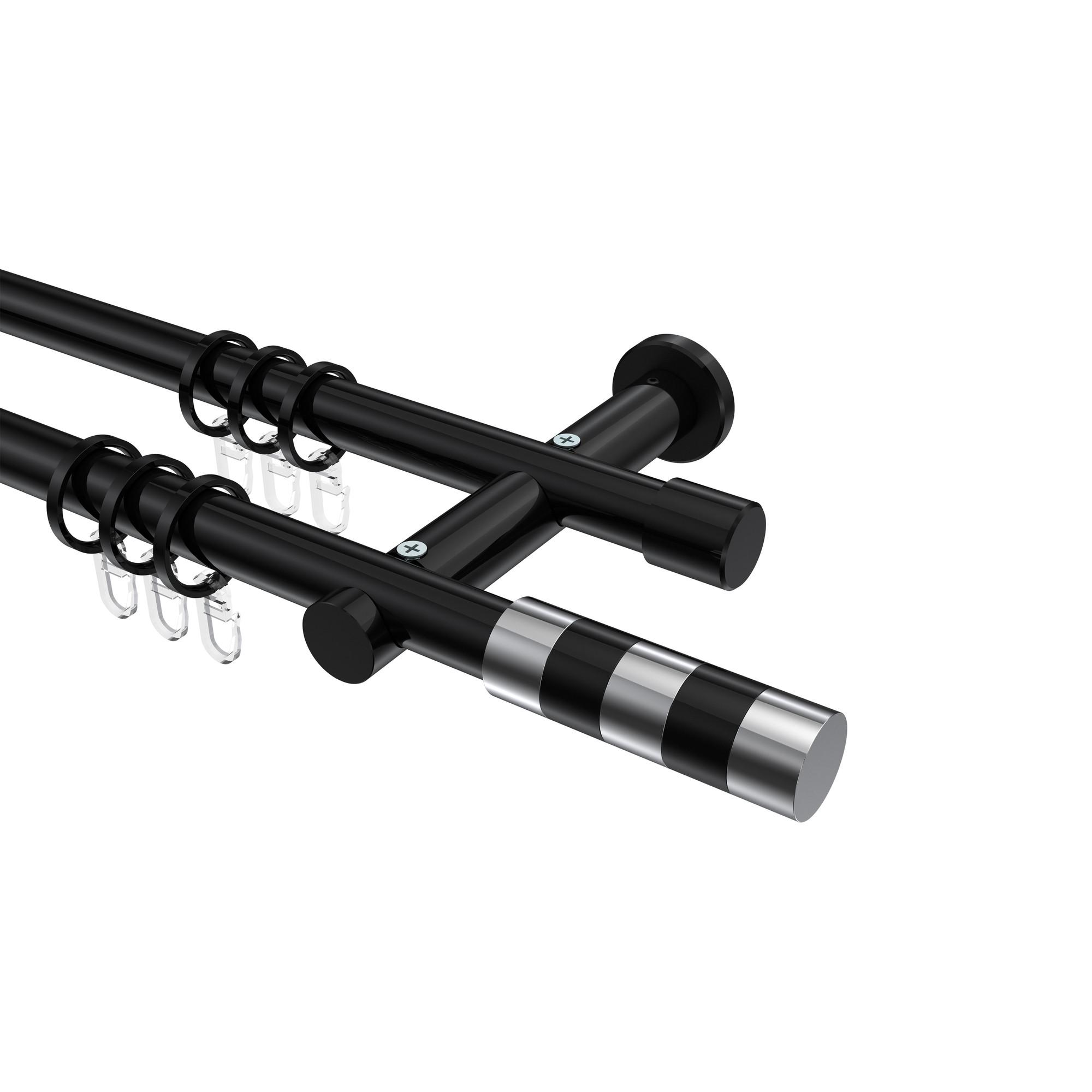GARDINENSTANGE Platon Mavell 600 cm (geteilt in 3 x 200 cm), 2-läufig, 20 mm Ø Schwarz - Chromfarben/Schwarz, Metall (600cm) - INTERDECO