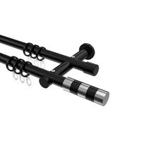 GARDINENSTANGE Platon Mavell 600 cm (geteilt in 3 x 200 cm), 2-läufig, 20 mm Ø Schwarz - Chromfarben/Schwarz, Metall (600cm) - INTERDECO