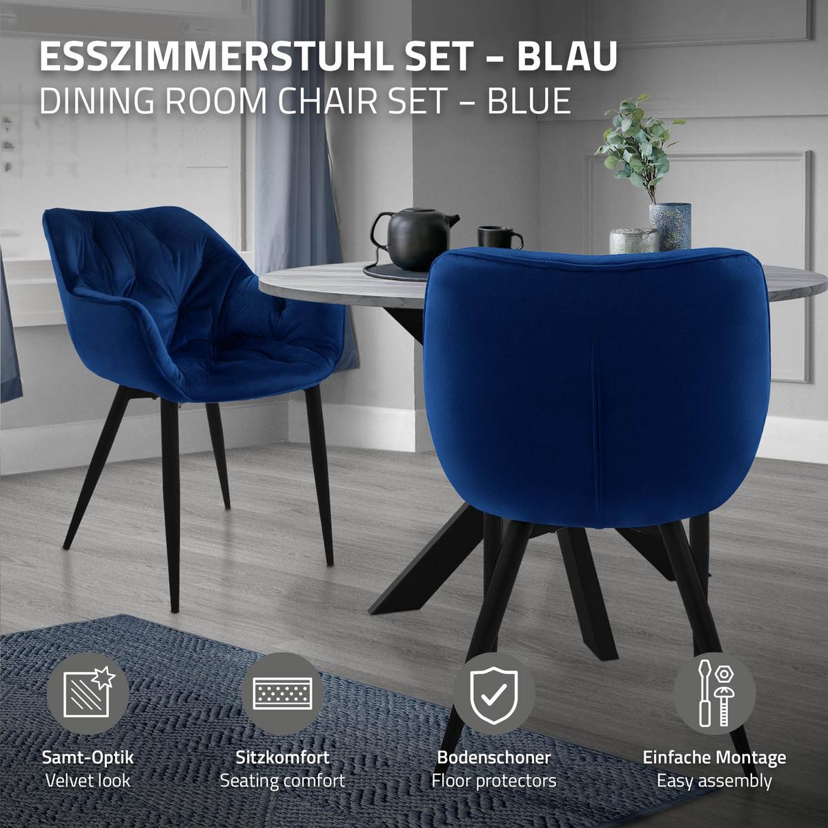 ESSZIMMERSTÜHLE 4er Set Dunkelblau Samt - Schwarz/Dunkelblau, Metall (67/83/59cm) - ML-DESIGN