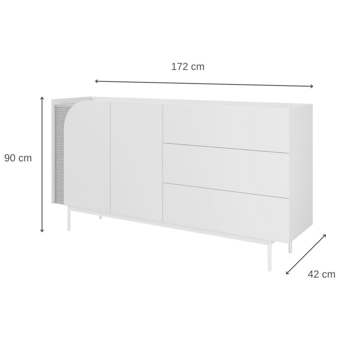 KOMMODE Camel mit 2 Türen und 3 Schubladen, geriffeltem Detail, 170 cm, Frühlingseiche + Macadamia - Eichefarben/Beige, Holzwerkstoff/Metall (172/90/42cm) - Beautysofa