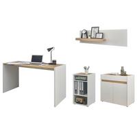 SCHREIBTISCHKOMBINATION 4-teilig weiß matt, Eiche Wotan, Büromöbel Set mit viel Stauraum - Eichefarben/Eiche Wotan, Holzwerkstoff/Kunststoff (140/143/180cm) - Furn.Design