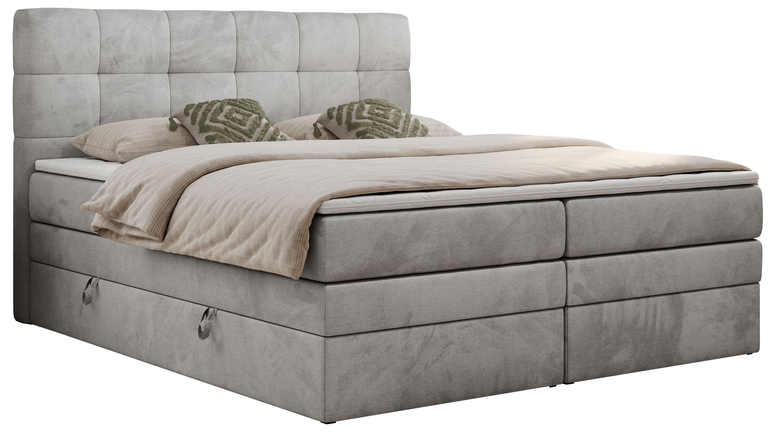 BOXSPRINGBETT LUKA KING 120/200 Hellgrau Velvet - H4 - Hellgrau, Holz/Textil (120/200cm) - MKS