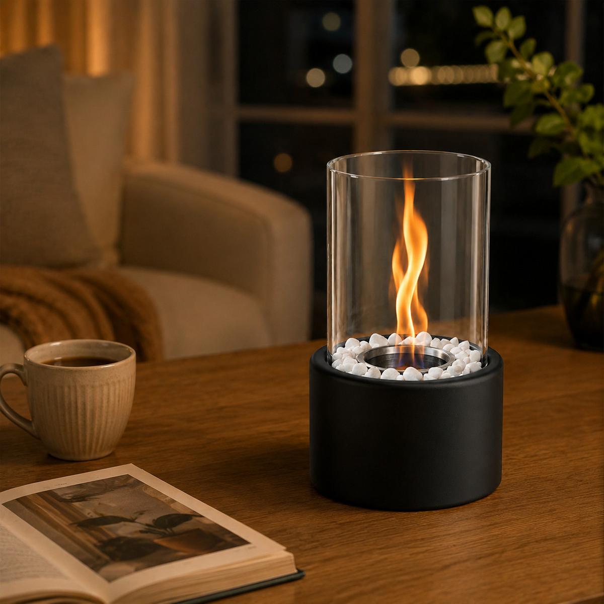 TISCHKAMIN Eryxvar 12.3/9.9/21 cm - Schwarz, Glas/Metall (9.9/21/12.3cm) - ZMH
