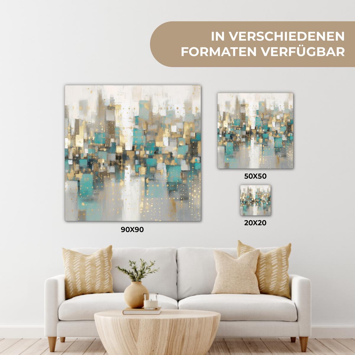 LEINWANDBILD Abstrakt - Blöcke - Gold - Skyline Deko Wohnzimmer 20x20 cm - Beige, Textil (20/20cm) - MuchoWow