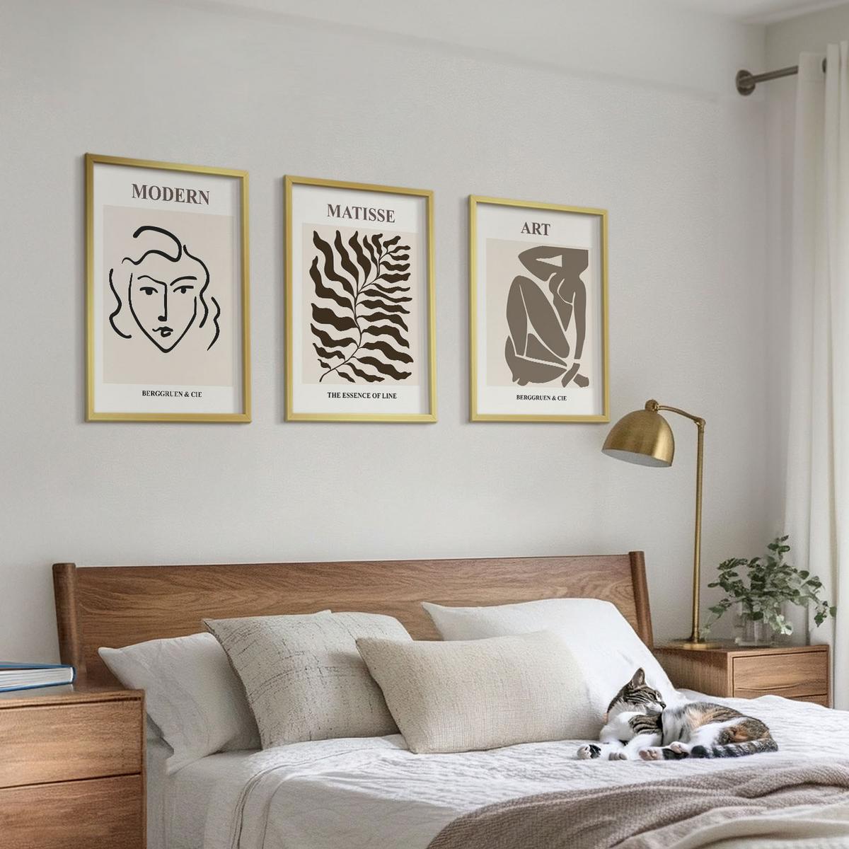 BILDER SET 3er Set - 40x60 cm Goldrahmen - Stilvolle Grafiken, Linien, Zeichen - Goldfarben, Kunststoff (40/60cm) - TULUP