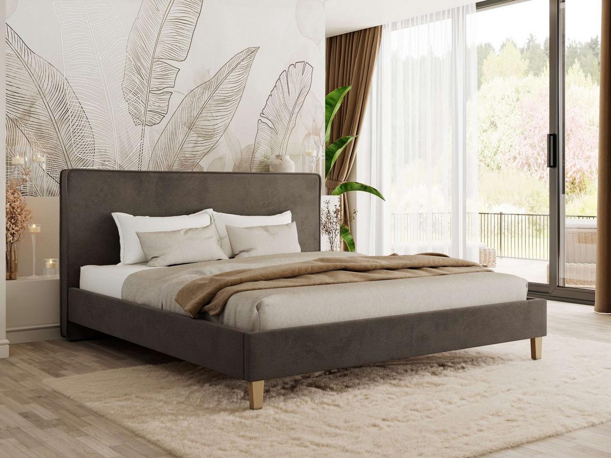POLSTERBETT LUMARO CLASSIC 200/200 - Braun Velvet - Matratze Foam - Braun/Kernbuche, Holz/Textil (200/200cm) - MKS