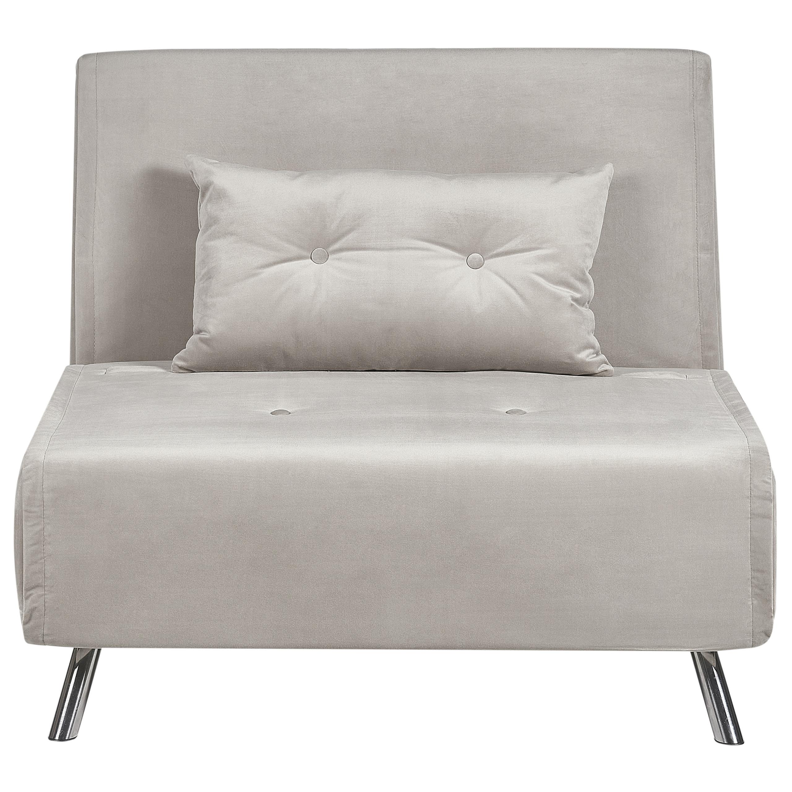 1-SITZER-SCHLAFSOFA Samtstoff Hellgrau Farris - Hellgrau, Textil (100/89/191cm) - Beliani