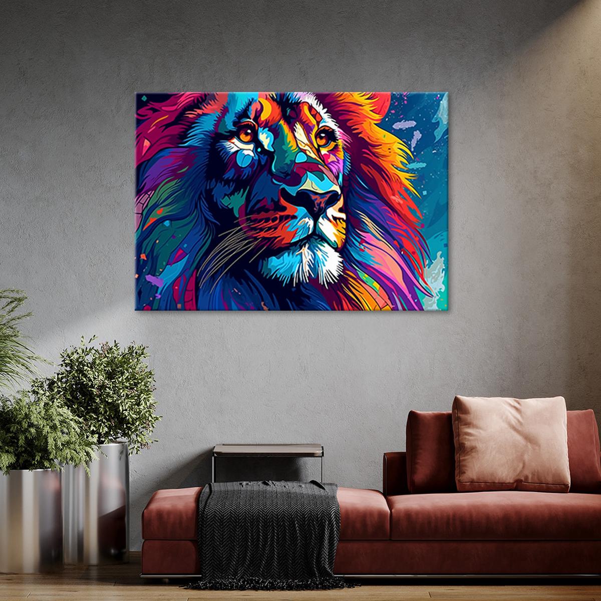 WANDBILD bunte neon löwe abstraktion - Multicolor, Textil (60/40cm) - Feeby