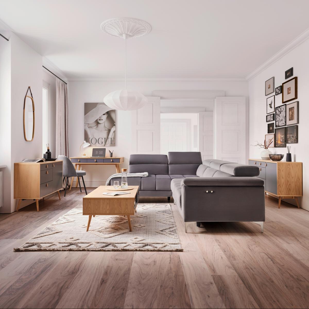 Couchtisch Lena Grau/ Naturfarben Eiche MDF - Hellbraun/Naturfarben, MODERN, Holz/Holzwerkstoff (120/40/60cm) - Bessagi Home