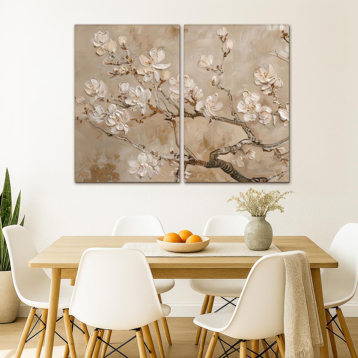 LEINWANDBILD 2er Set Beige - Blüte - Modern 120x90 cm - Beige, Textil (120/90cm) - MuchoWow