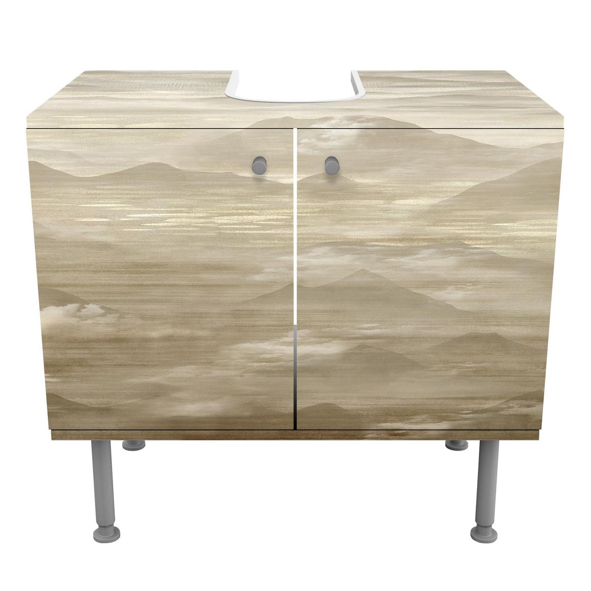 WASCHBECKENUNTERSCHRANK Bergkette im Wolkendach 60/55/35 cm - Beige, Holzwerkstoff (60/55/35cm) - Bilderwelten
