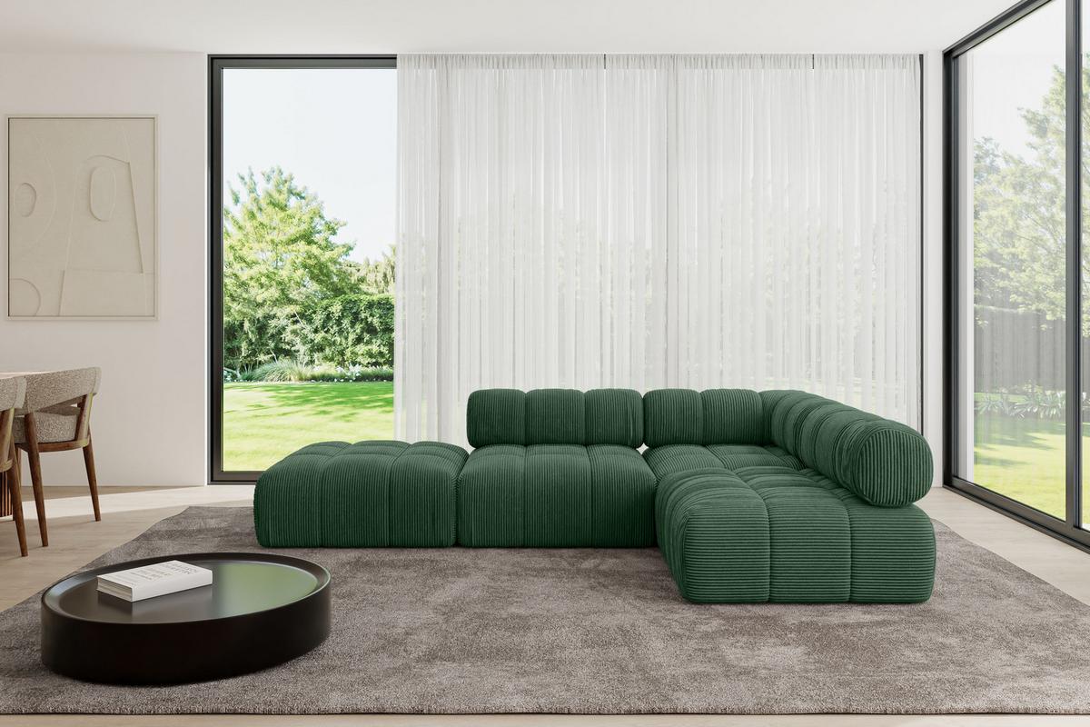 ECKSOFA modulares Sofa Favio-L1 - 285x190x70 cm Grün Cord - Grün, Holzwerkstoff/Textil (285/190cm) - ALTDECOR