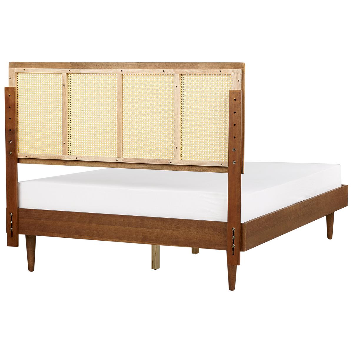 BETT mit LED 140/200 cm Gummibaumholz Braun Auray - Braun, Holz (140/200cm) - Beliani