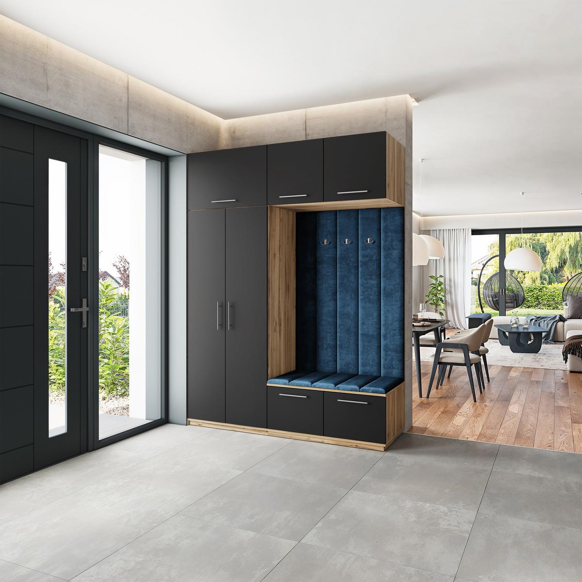 GARDEROBENSCHRANK REMA 180/240/60 cm Modern Garderobe-Set Eiche Wotan - Blau/Eiche Wotan, Holzwerkstoff (180/240/60cm) - MASSENO