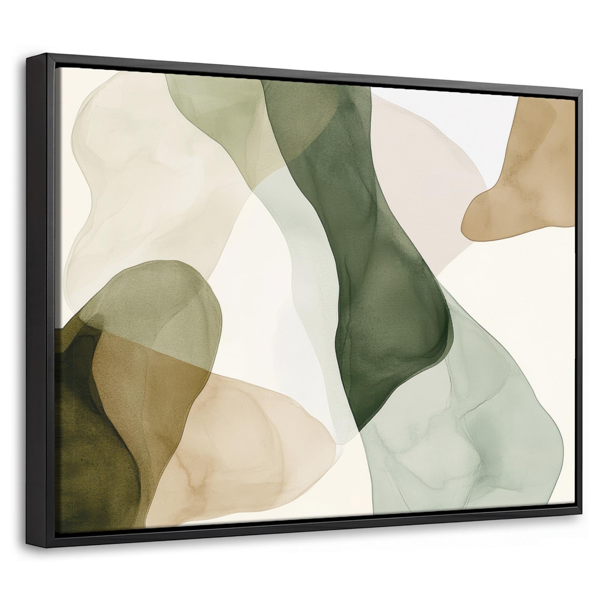 LEINWAND Bilder mit Rahmen - Japandi - Abstrakt - Grün - 40x30 - Salbeigrün, Textil (40/30cm) - MuchoWow